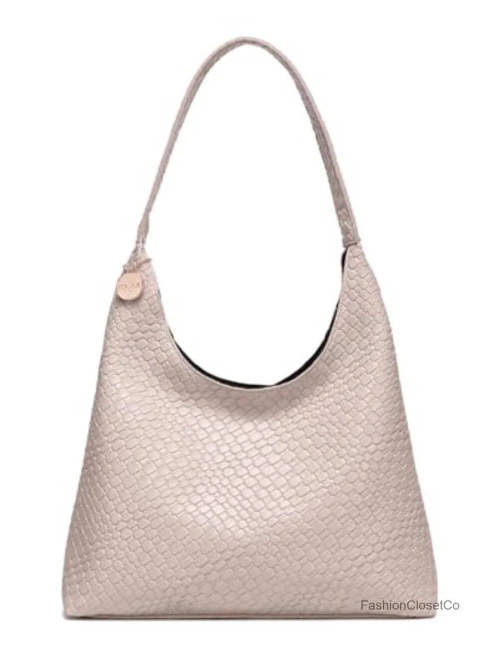 Vegan Woven Slouchy Hobo Tote Bag with Zipper Large Shoulder Handbag
